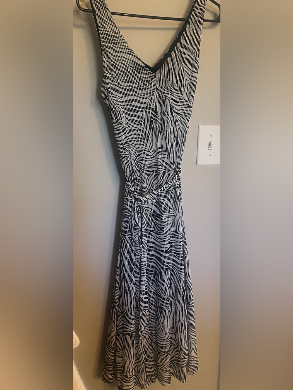Michael Kors Black and White Zebra Print Midi Dress